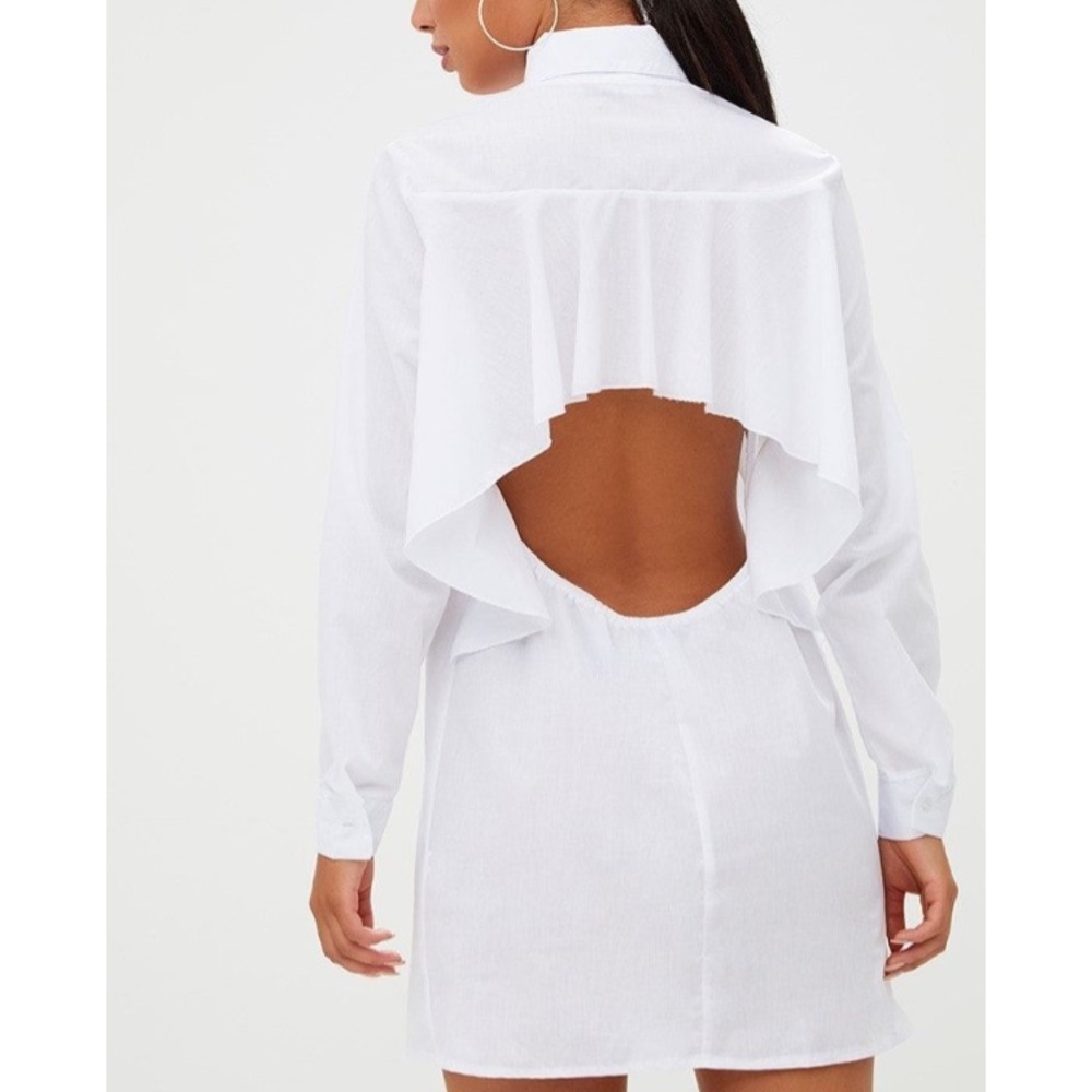 Open Back White Button Down Dress